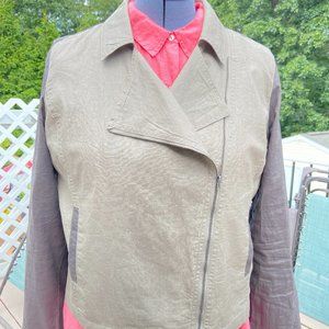 Two toned organic Linen jacket, Eillen Fisher size XL, Charcoal Grey/Stone